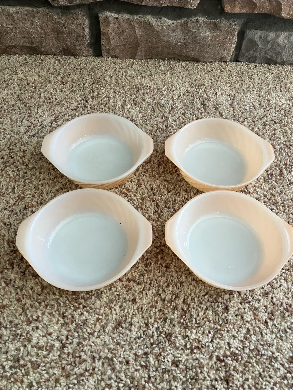 Fire King Peach individual casserole dish with tabs - Set of 4